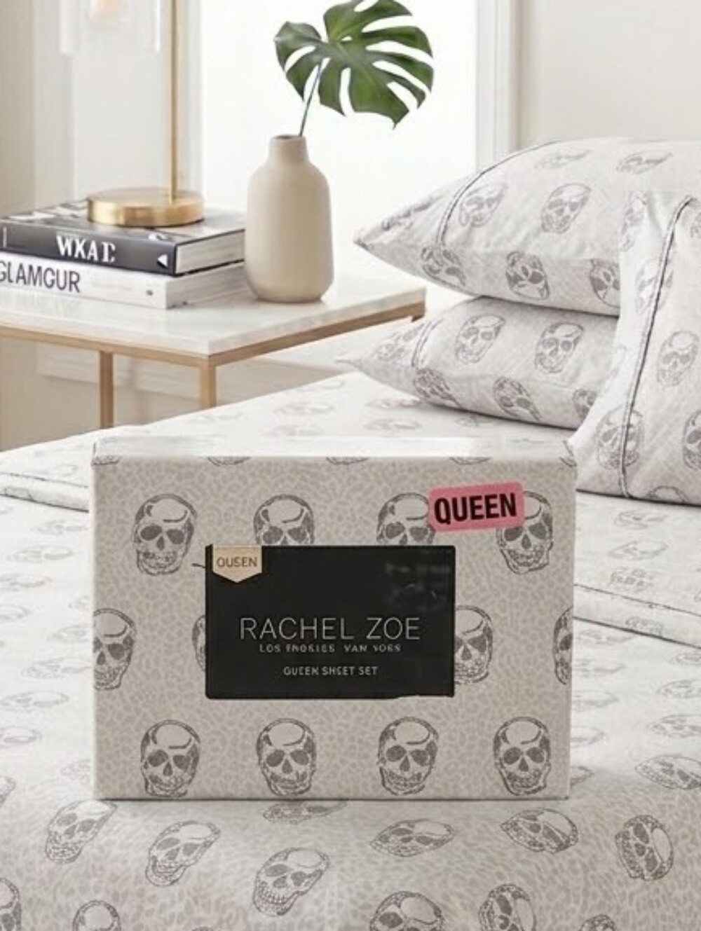 RACHEL ZOE Queen Skull Sheet Set NWT Leopard Gothic 4PC